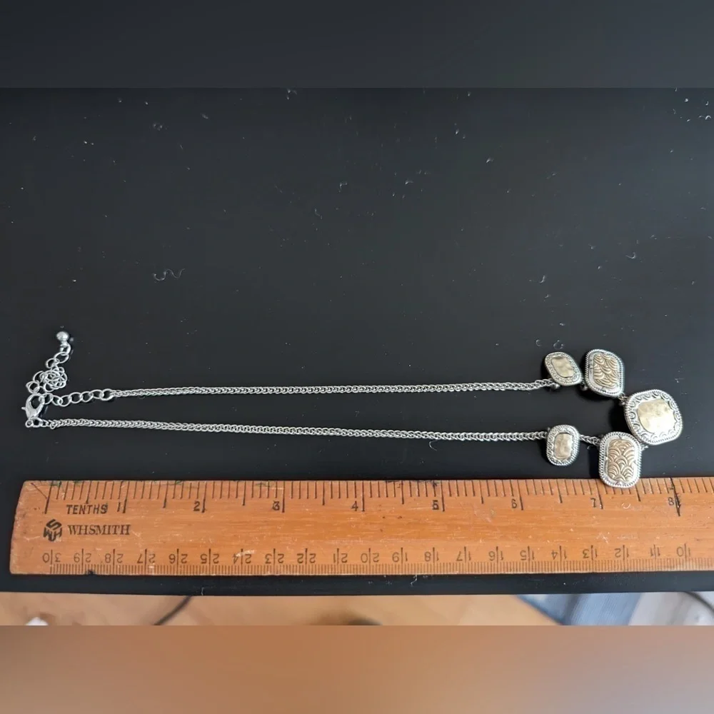 Silver tone and golden necklace 8”